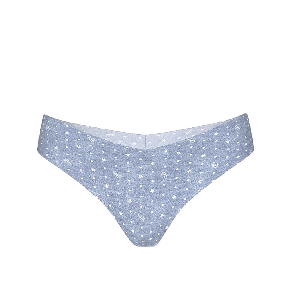 VS PINK No Show Thong Panty (Smooth in Blue Dancer P Script Dot Print)